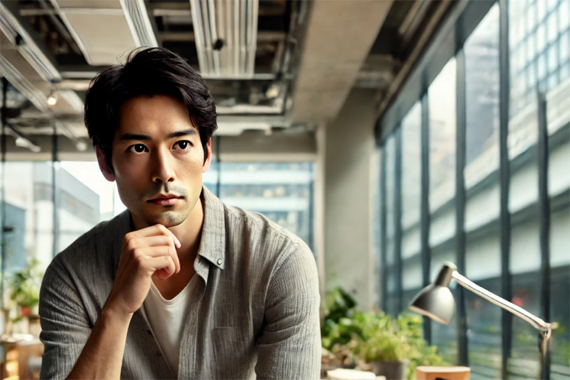 考えている人物の画像